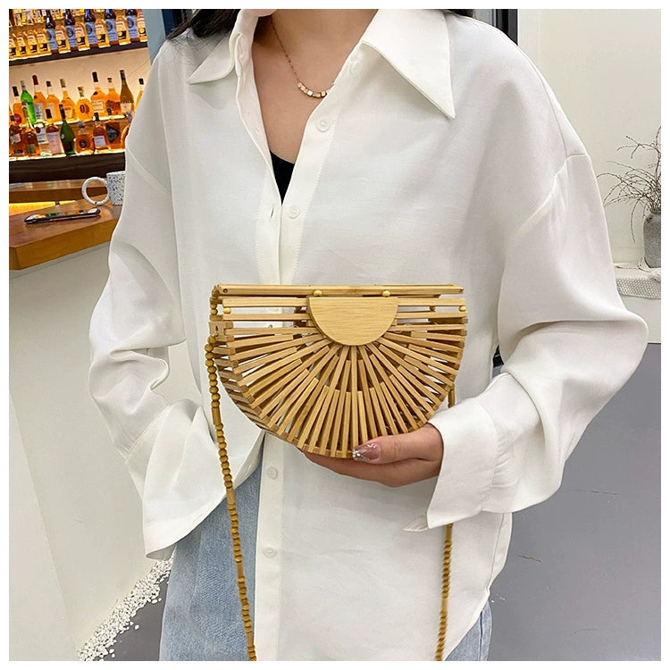 Handmade hollow bamboo bag cylindrical strip