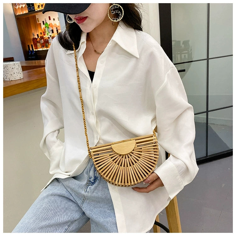 Handmade hollow bamboo bag cylindrical strip